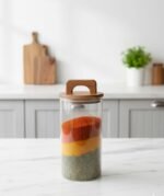 ⁦علبة توابل زجاج غطاء خشب بيد⁩ - الصورة ⁦3⁩