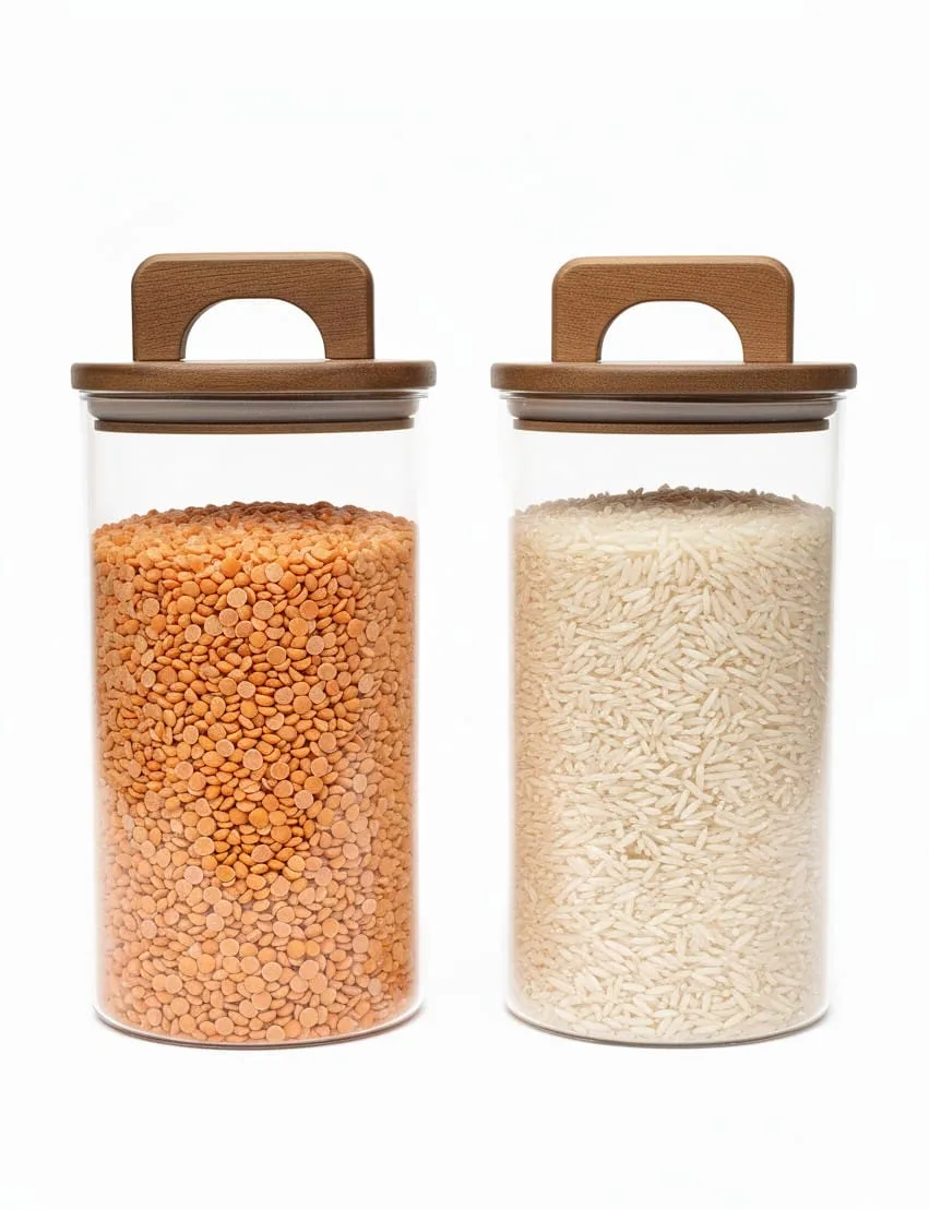 ⁦علبة توابل زجاج غطاء خشب بيد⁩ - الصورة ⁦1⁩