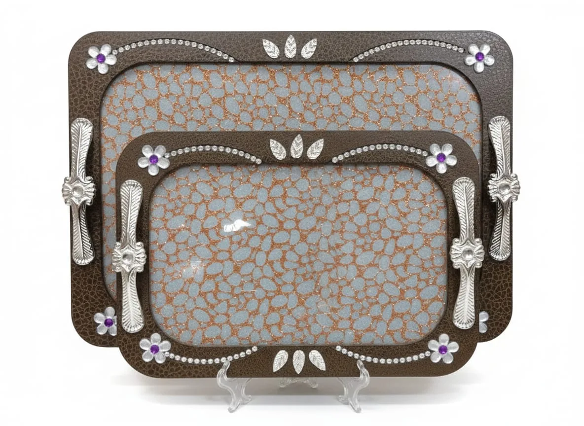 Elegant Wooden × Glass Tray Set (2 pcs) - Image 1