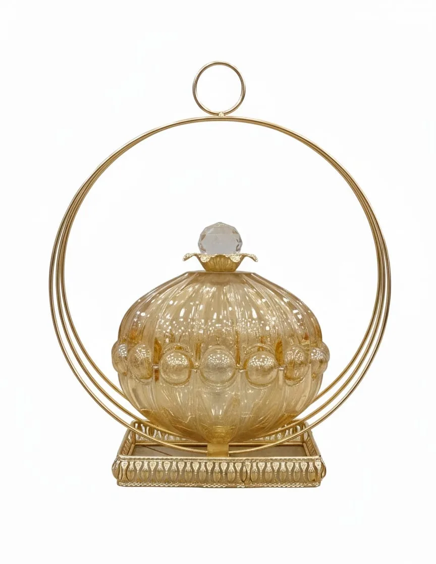 Amber-colored glass candy dish with lid - Image 1
