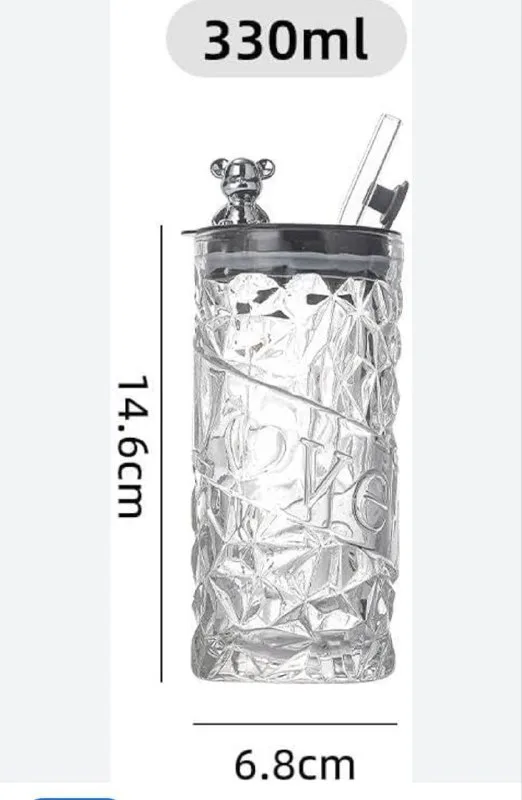 "Colored Bear Glass Mug with Glass Straw" - Image 2