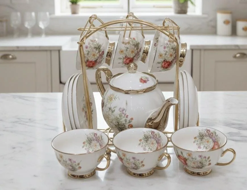 Rose-shaped 14-piece heat-resistant porcelain tea set - Image 2