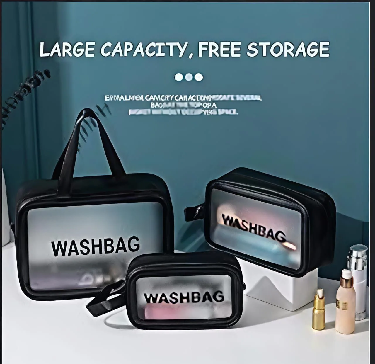 3-in-1 Transparent Waterproof Cosmetic Bag Set - Image 4