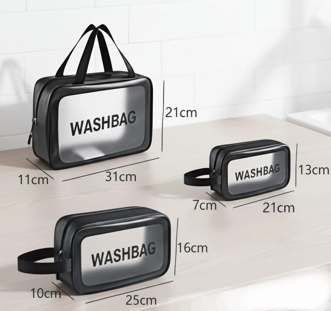 3-in-1 Transparent Waterproof Cosmetic Bag Set - Image 3