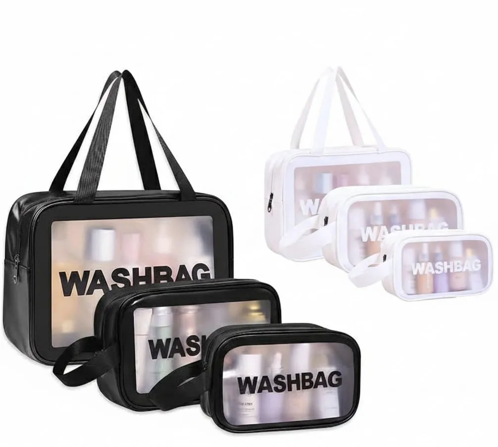 3-in-1 Transparent Waterproof Cosmetic Bag Set - Image 1