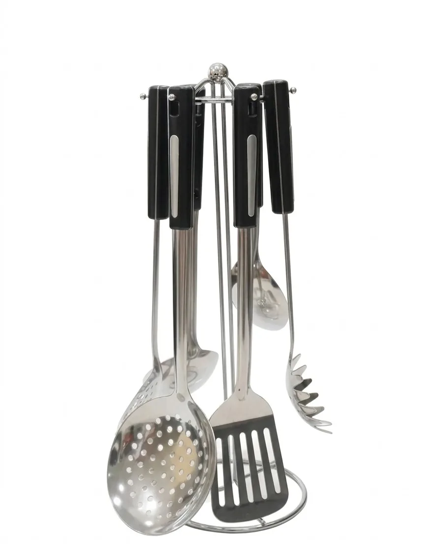 "6-Piece Stainless Steel Kitchen Utensil Set with Stand" - Image 1