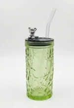 "Colored Bear Glass Mug with Glass Straw" - Image 3