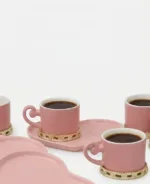 طقم قهوة بورسلين قاعدة معدن ذهبي