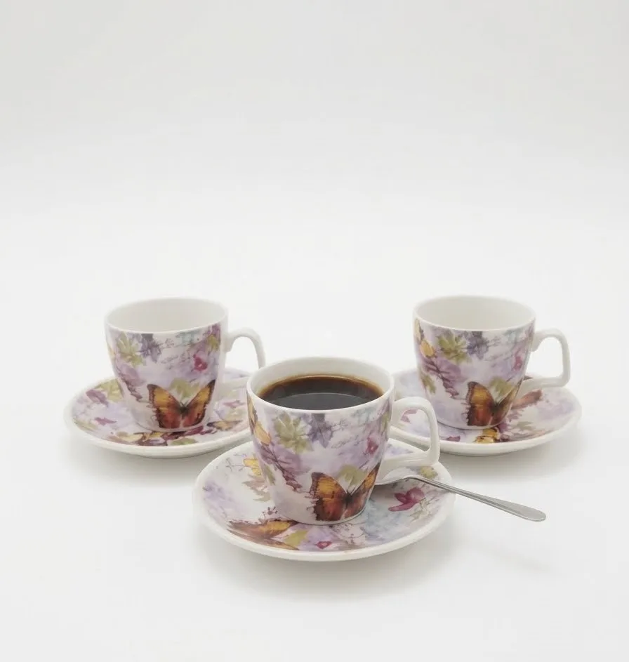 download Floral & Butterfly Porcelain Coffee Set - Image 1