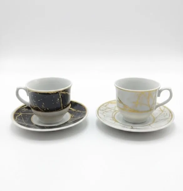 White and Black Porcelain Coffee Set - Image 1
