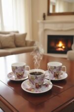 ⁦طقم قهوة بورسلين (وردة*فراشة)⁩ - الصورة ⁦2⁩