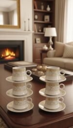 Porcelain Coffee Set Decorated with Golden Stars - Image 2