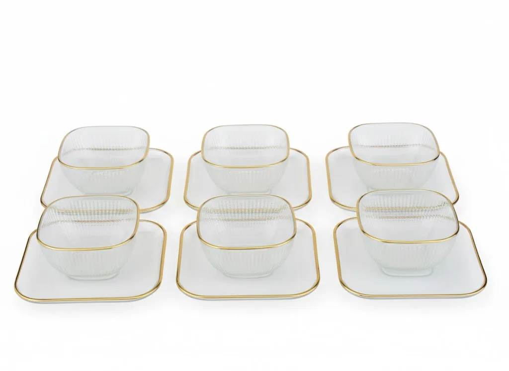 unnamed (7) Elegant gold-rimmed glass dessert set (6 bowls + 6 plates) - Image 1