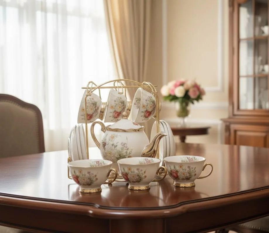 Rose-shaped 14-piece heat-resistant porcelain tea set - Image 3