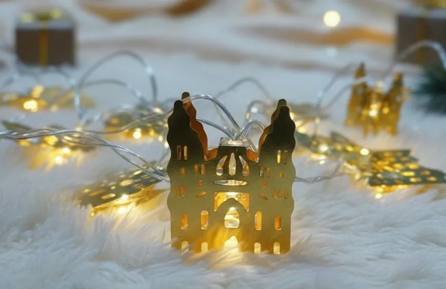 Ramadan Decoration String Lights, Gold Plastic Mosque Shape, 3.5m Warm Light - Image 2