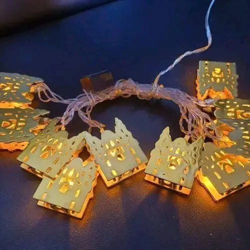 Ramadan Decoration String Lights, Gold Plastic Mosque Shape, 3.5m Warm Light - Image 5