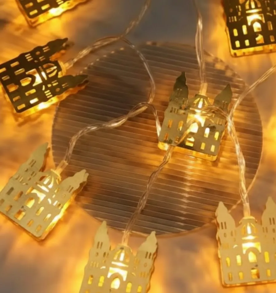Ramadan Decoration String Lights, Gold Plastic Mosque Shape, 3.5m Warm Light - Image 6