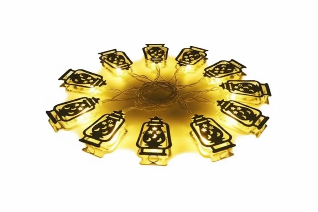 Ramadan Decoration String Lights, Gold Plastic Lantern Shape, 3.5m Warm Light - Image 1