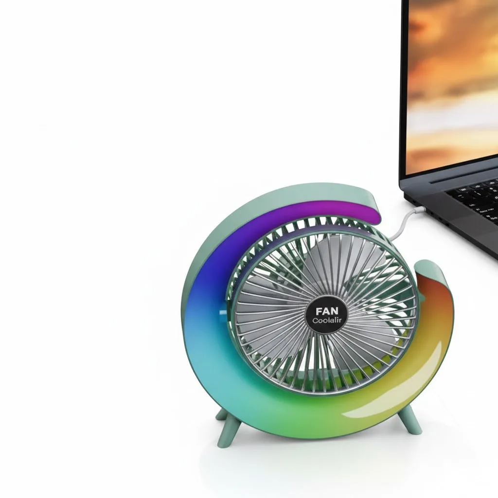 Moon-Shaped LED Frame Desk Fan: Stylish Cooling and USB Charging - Image 1