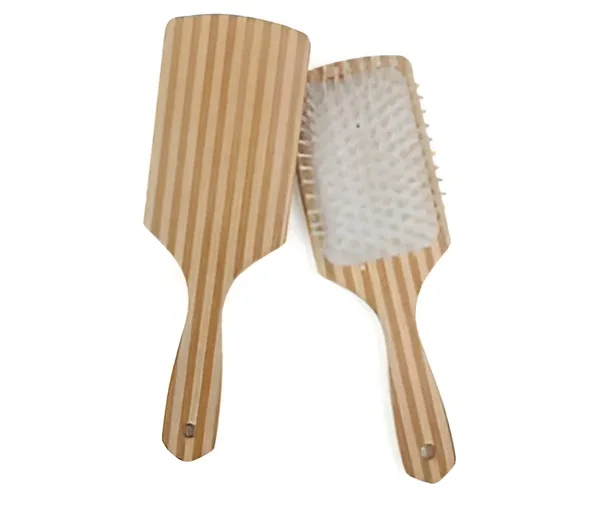 Striped Wooden Paddle Hairbrush - Image 1