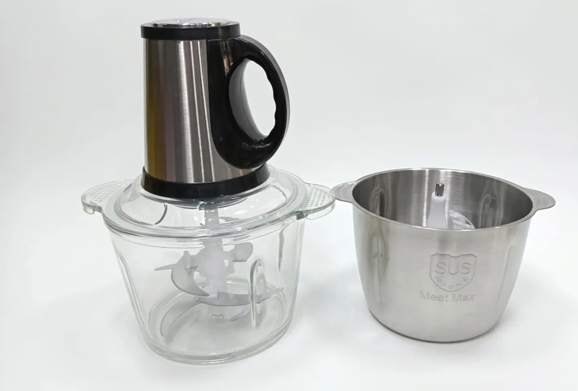 3L Food Chopper - 2 Bowls (Glass & Stainless Steel) - Image 1