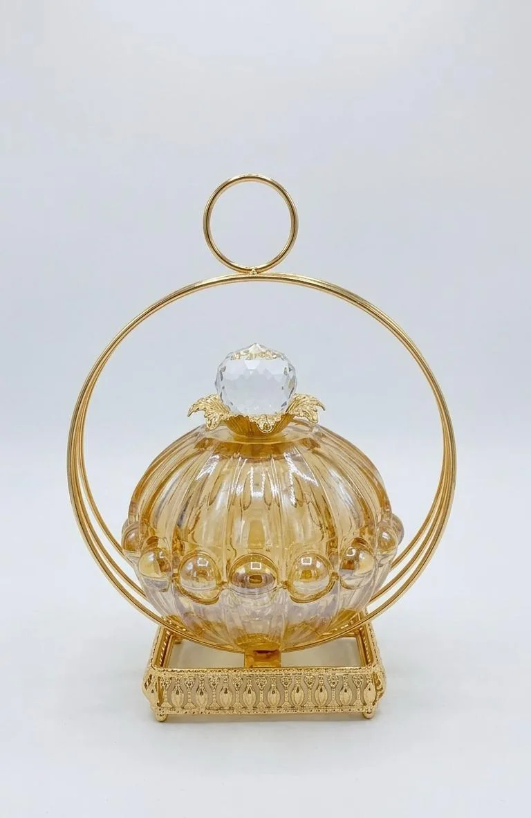 bf2077b0-247d-415f-a960-78319dc2ec7a Amber Glass Candy Dish with Lid - Image 1