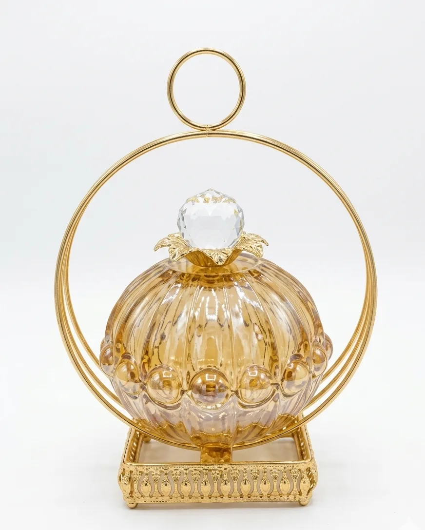 Amber Glass Candy Dish with Lid - Image 1