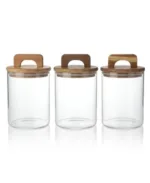 "3-Piece Glass Spice Jar Set with Wooden Lid and Handle"