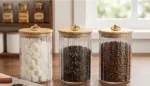 3-Piece Glass Canister Set with Wooden Lid and Gold Knob - Image 2