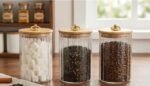 3-Piece Glass Canister Set with Wooden Lid and Gold Knob - Image 2