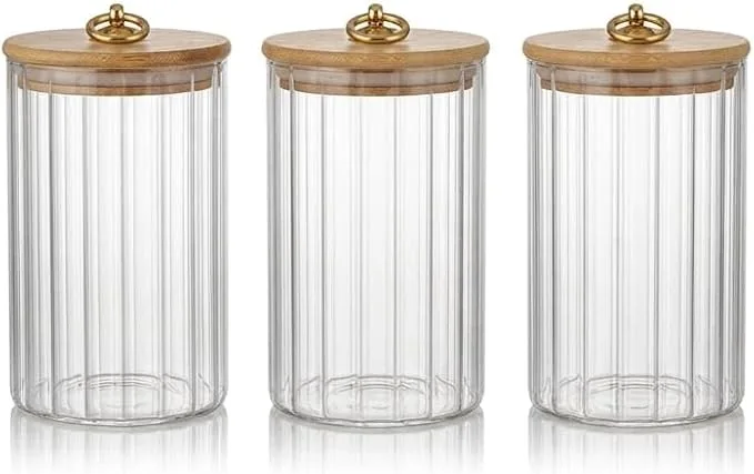3-Piece Glass Canister Set with Wooden Lid and Gold Knob - Image 3