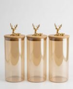 3-Piece Large Glass Spice Set with Deer Lid