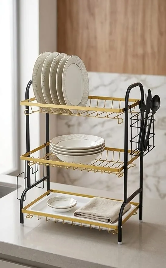 3-Tier Gold Stainless Steel Dish Rack - Image 3