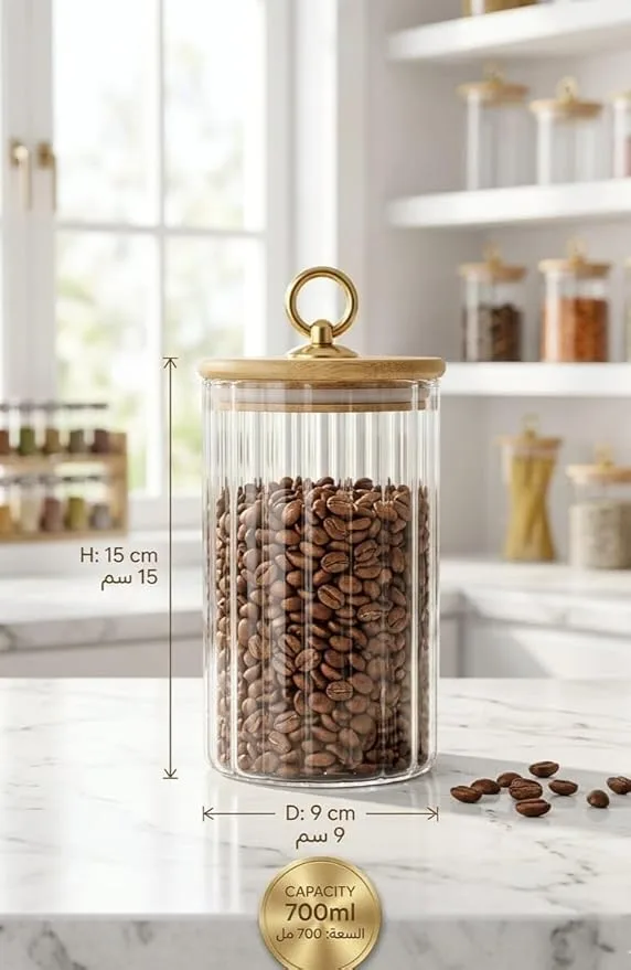 3-Piece Glass Canister Set with Wooden Lid and Gold Knob - Image 4