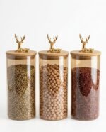 3-Piece Large Glass Spice Set with Deer Lid - Image 3