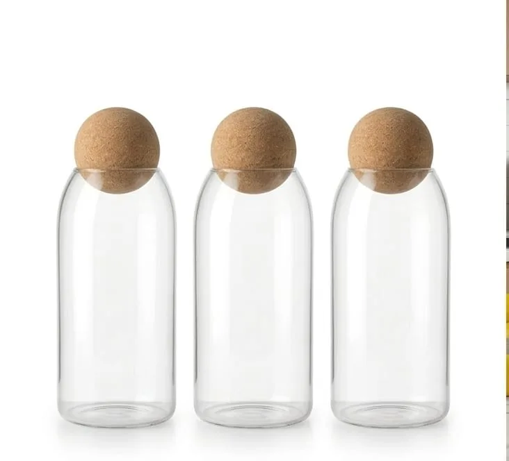 3-Piece Glass Spice Jar Set with Round Ball Lid (Large) - Image 1