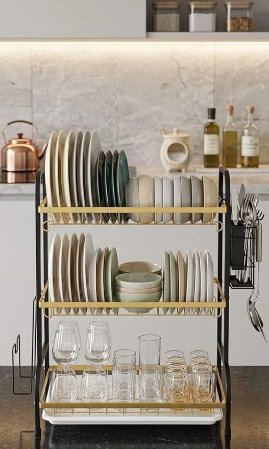 3-Tier Gold Stainless Steel Dish Rack - Image 2