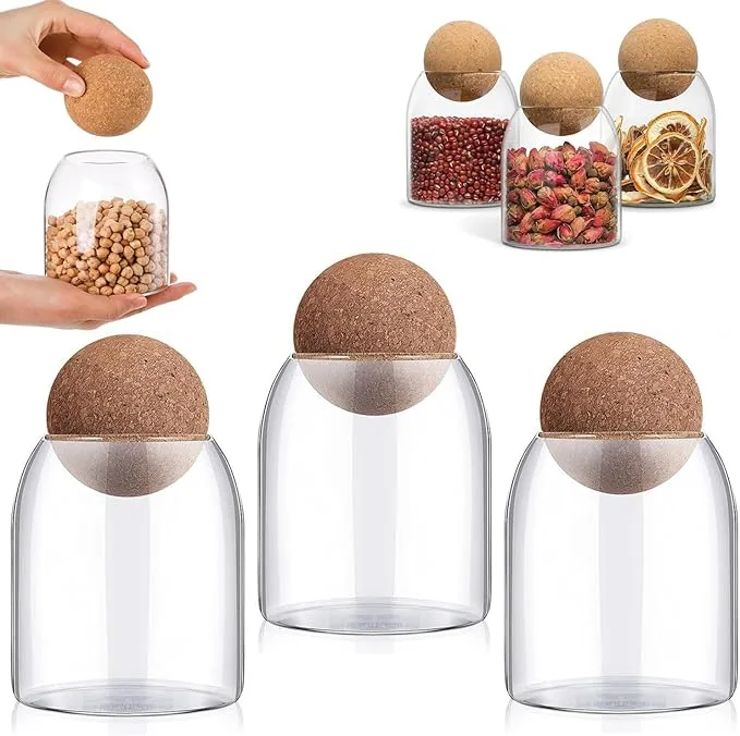 3-Piece Glass Spice Jar Set with Round Ball Lid (Small) - Image 1