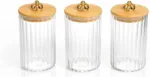 3-Piece Glass Canister Set with Wooden Lid and Gold Knob