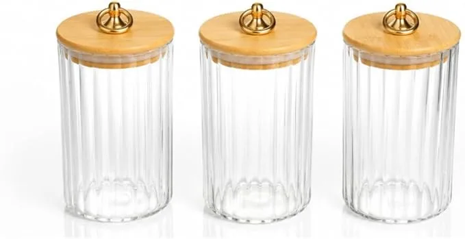 3-Piece Glass Canister Set with Wooden Lid and Gold Knob - Image 1