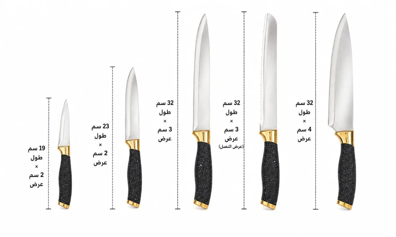⁦طقم سكاكين المطبخ المتكامل مع لوح تقطيع خشبي ومسن⁩ - الصورة ⁦6⁩