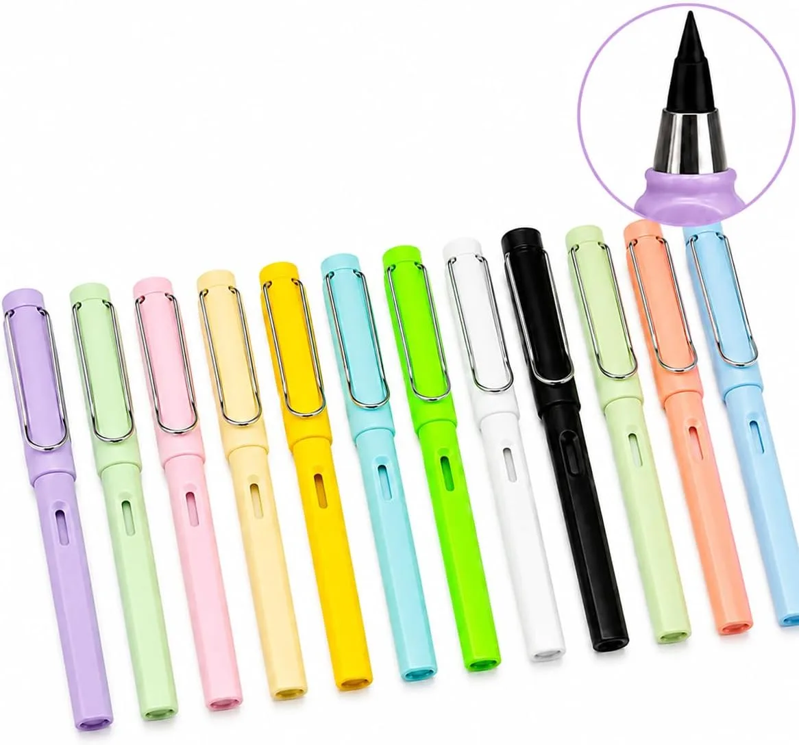 Pack of smart non-sharpening pencils with an internal eraser - 12 pieces (without sharpener), assorted colors - Image 1
