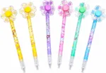 Flower Fan Top Blue Gel Pens Set (Assorted Colors) - 6 Pieces Pack