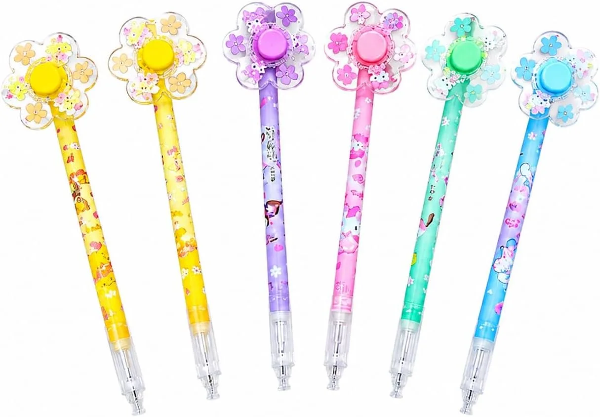 Flower Fan Top Blue Gel Pens Set (Assorted Colors) - 6 Pieces Pack - Image 1