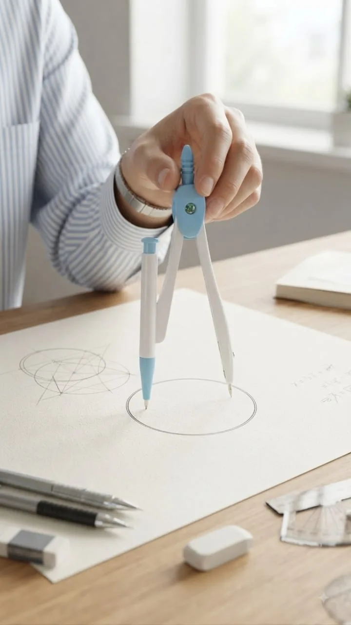 8-Piece Student Geometry Set in a Transparent Case – Ruler, Protractor, Set Squares, Compass, Pencil, and Eraser. - Image 4