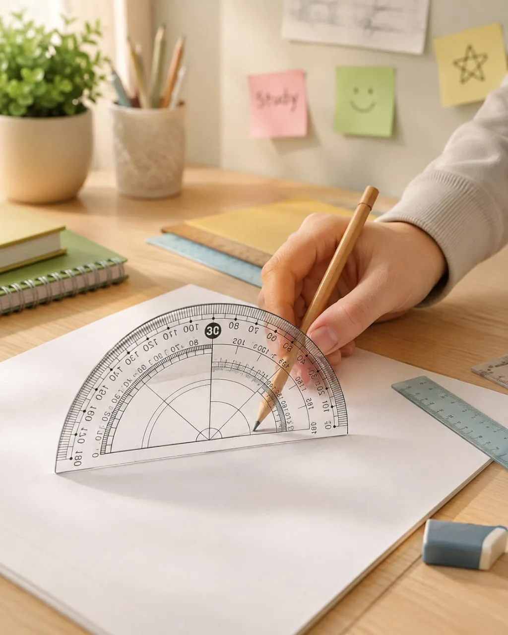 8-Piece Student Geometry Set in a Transparent Case – Ruler, Protractor, Set Squares, Compass, Pencil, and Eraser. - Image 2