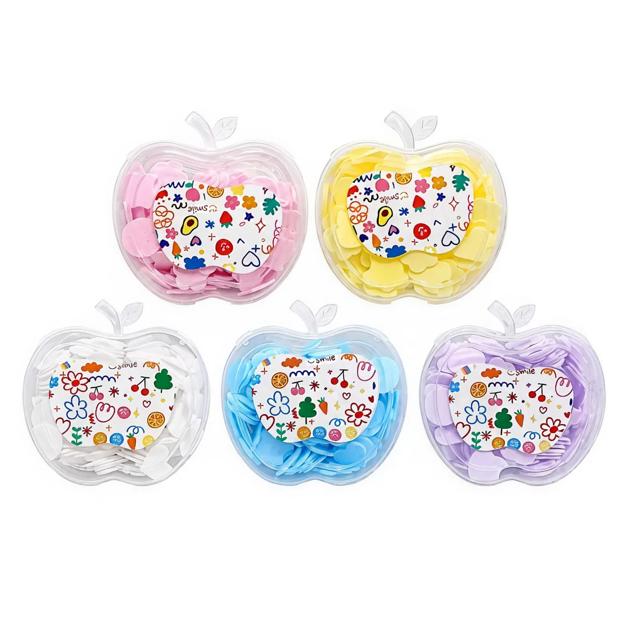 Kids Colorful Multi Shape Paper Soap in Apple Shaped Container - Image 1