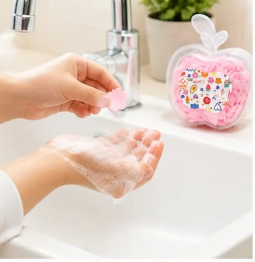 Kids Colorful Multi Shape Paper Soap in Apple Shaped Container - Image 3