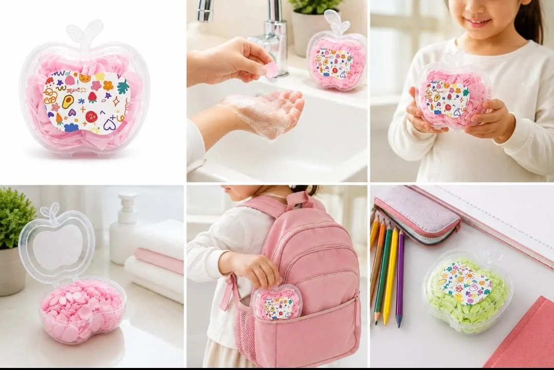 Kids Colorful Multi Shape Paper Soap in Apple Shaped Container - Image 7