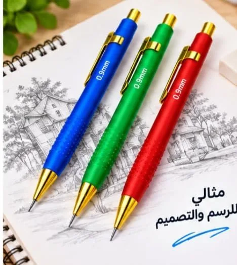 ⁦قلم سنون شفاف أنيق 0.9 ملم بمقبض مريح ومشبك ذهبي - ألوان متعددة⁩ - الصورة ⁦3⁩